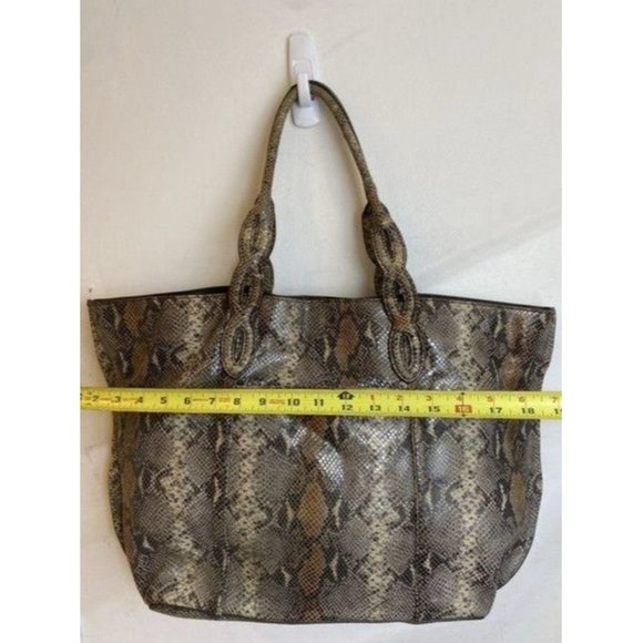 Elie Tahari Snake Print Brown Beige Leather Shoulder Bag - Picture 3 of 12